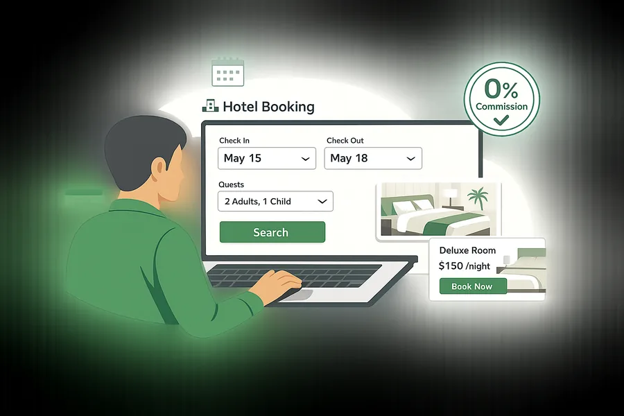 Motor de reservas de LodgeHog — búsqueda de habitaciones, calendario de disponibilidad y pago directo